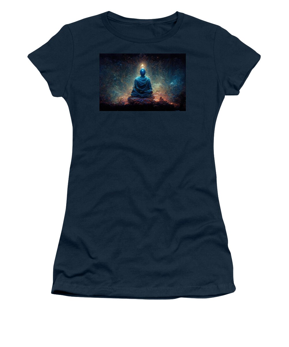 Spaceman Women's T-Shirt featuring the painting Space Buddha - oryginal artwork by Vart. by Vart