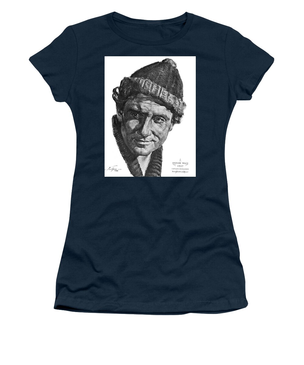 Spencer Tracy Women's T-Shirt featuring the drawing Spencer Tracy by Volpe by Movie World Posters
