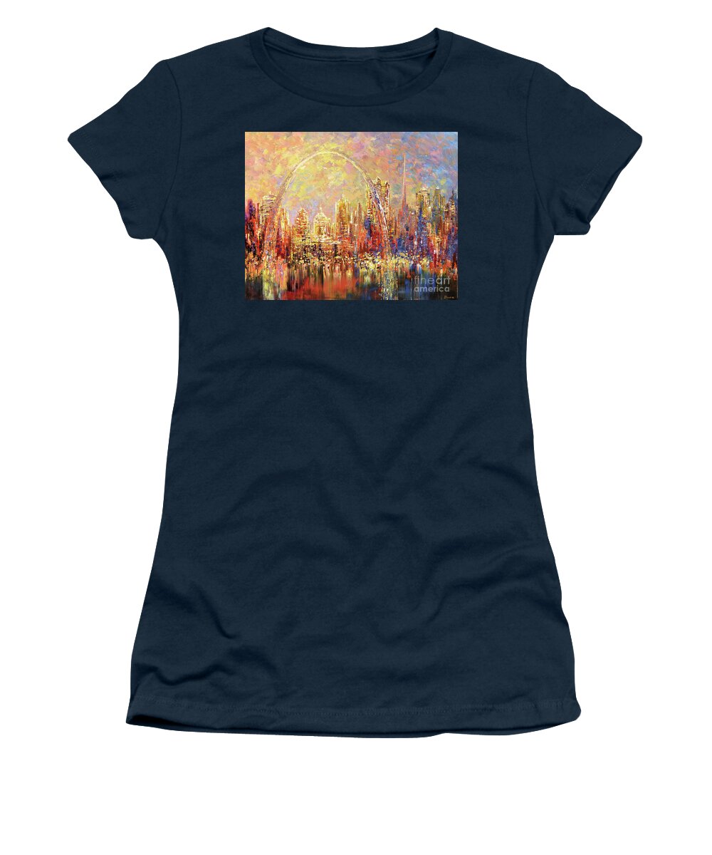 Skyline Women's T-Shirt featuring the painting Spirit of St. Louis by Tatiana Iliina