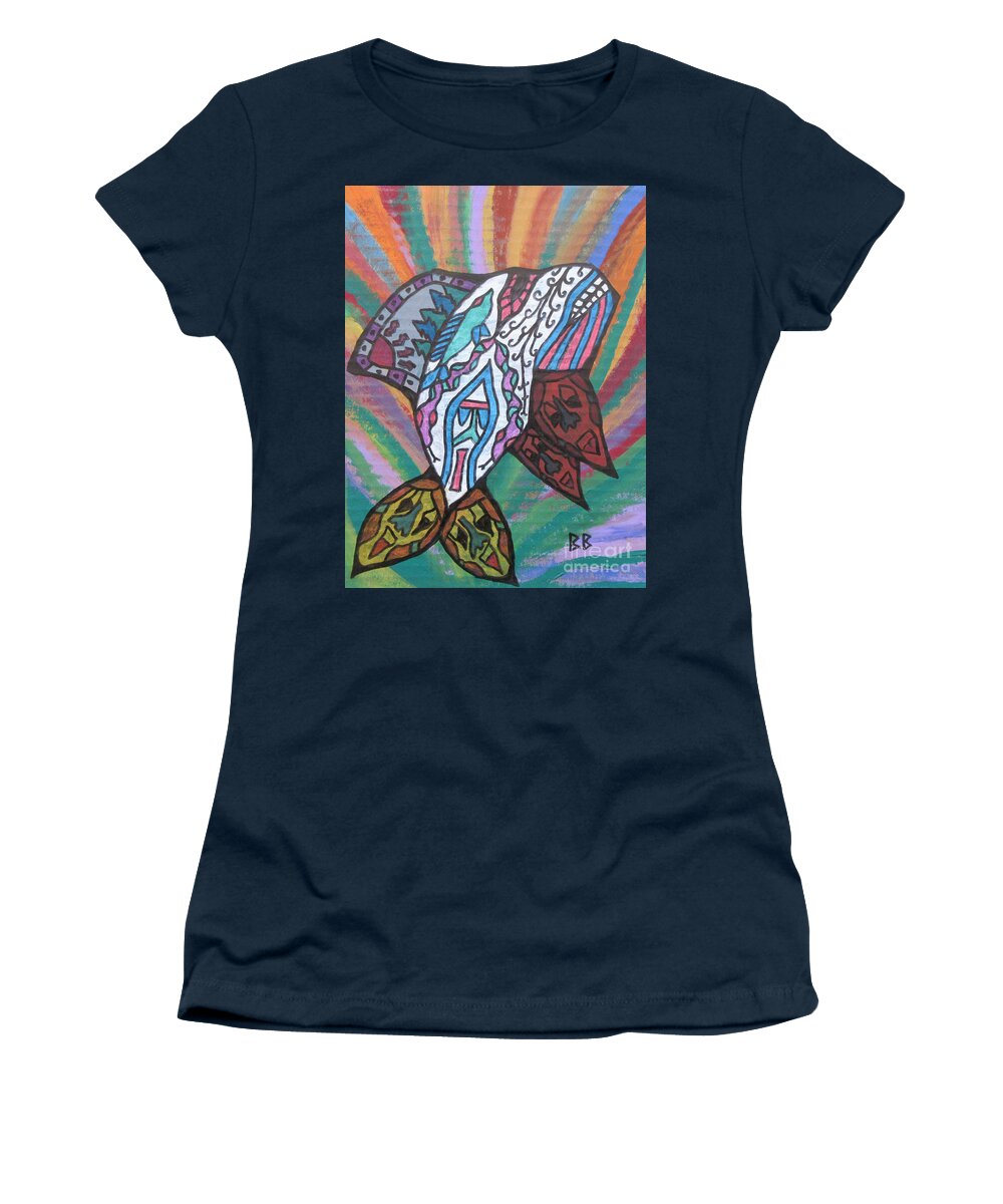 Spirit Whale Animal Native Abstract Rainbow Lobby Bag Cushion Women's T-Shirt featuring the painting Spirit Whale Rainbow by Bradley Boug