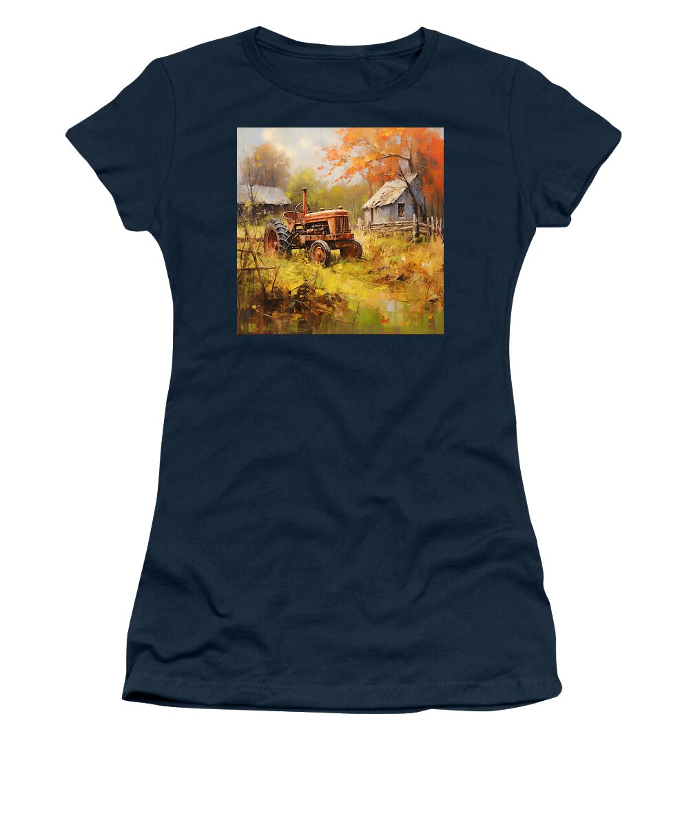 Red Tractor Women's T-Shirt featuring the painting Splendor of the Past - Red Tractor Art by Lourry Legarde