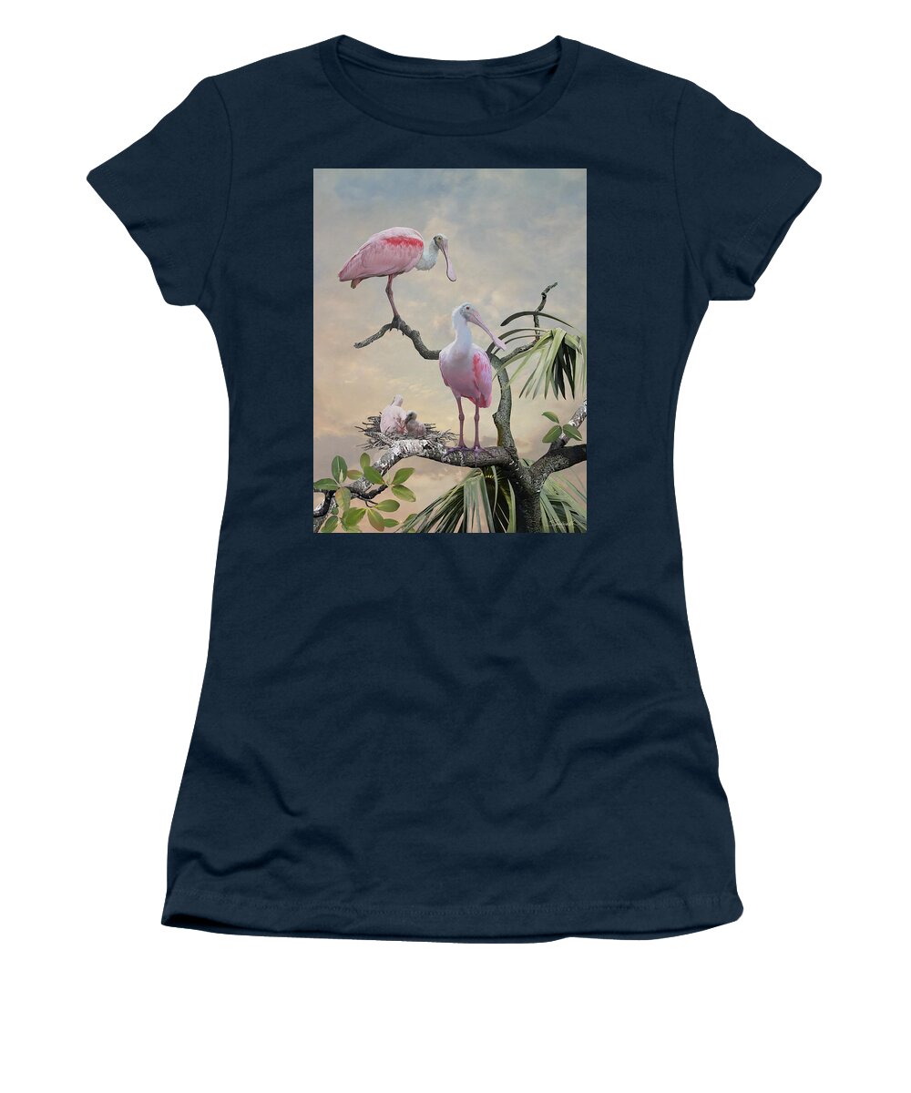 Birds Women's T-Shirt featuring the digital art Spoonbills of Florida by M Spadecaller