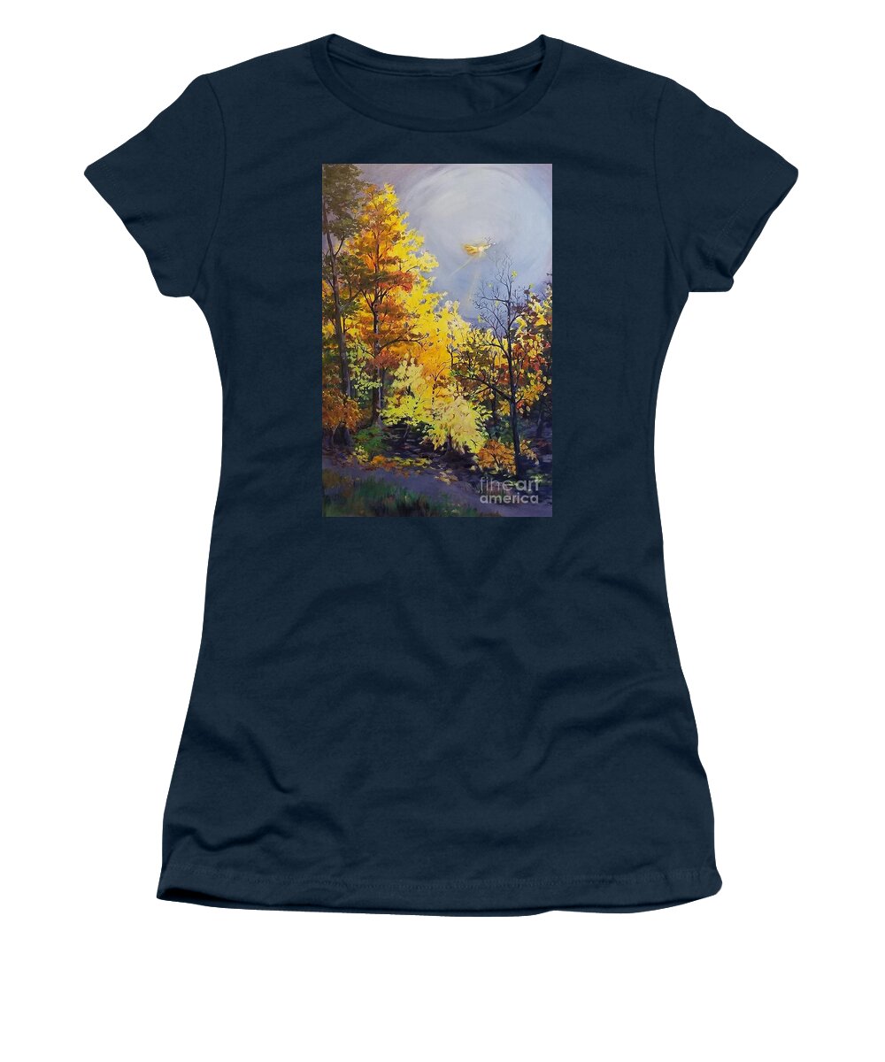 Trees Women's T-Shirt featuring the painting Spotlight on Autumn by Merana Cadorette
