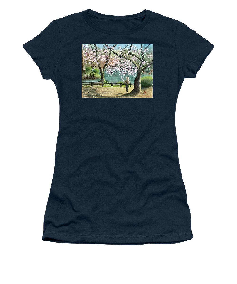 Cherry Blossom Women's T-Shirt featuring the painting Spring Beauties by Kelly Miyuki Kimura