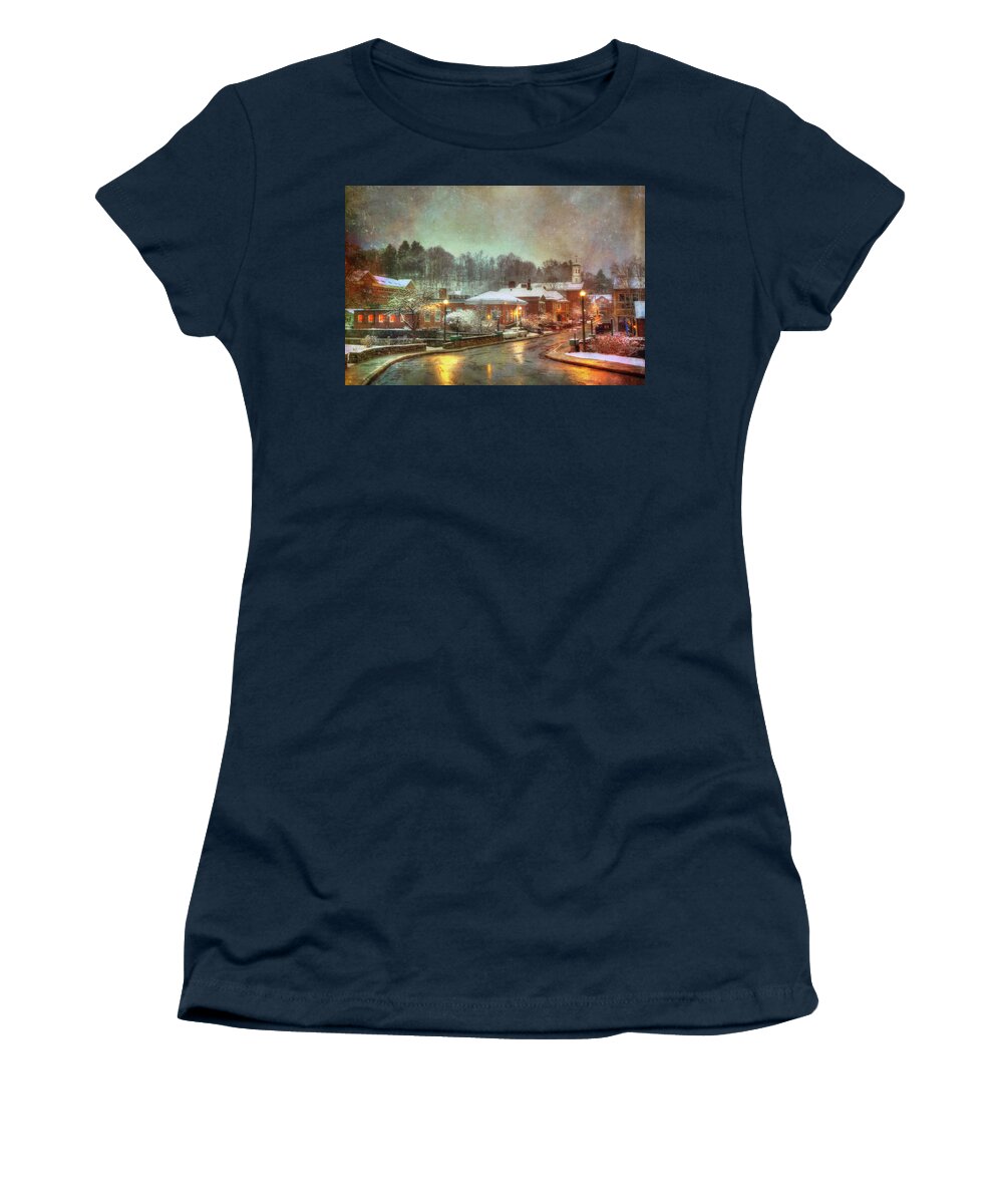 Quaint Women's T-Shirt featuring the photograph Spring snow in Peterborough NH by Joann Vitali