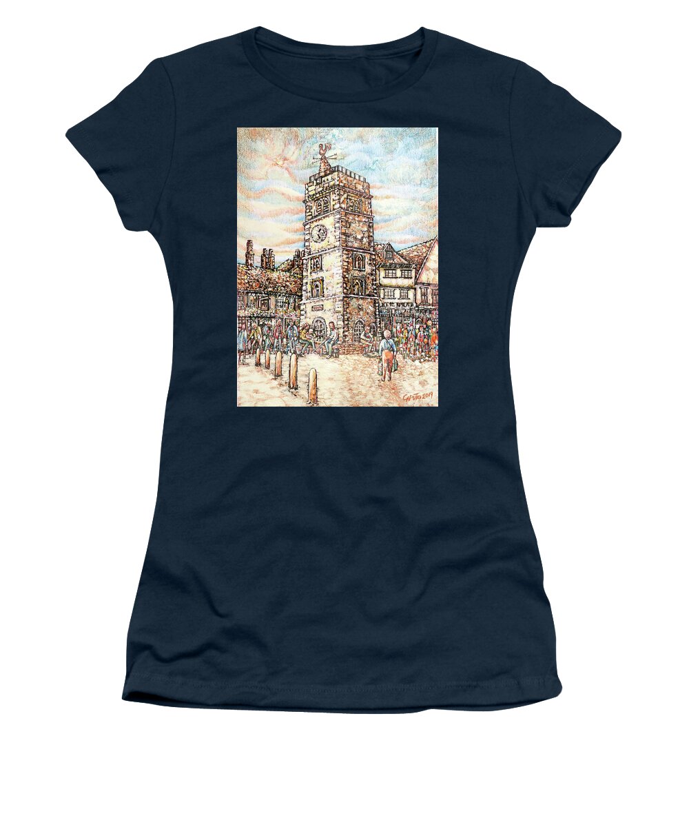St Albans Women's T-Shirt featuring the mixed media St Albans Clock Tower at sunset by Giovanni Caputo