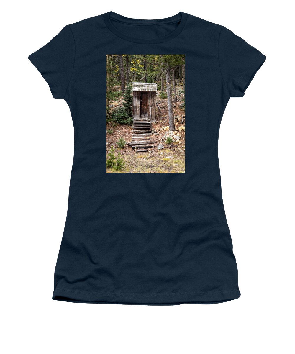 Outhouse Women's T-Shirt featuring the photograph St. Elmo Outhouse with Stairs by Catherine Avilez