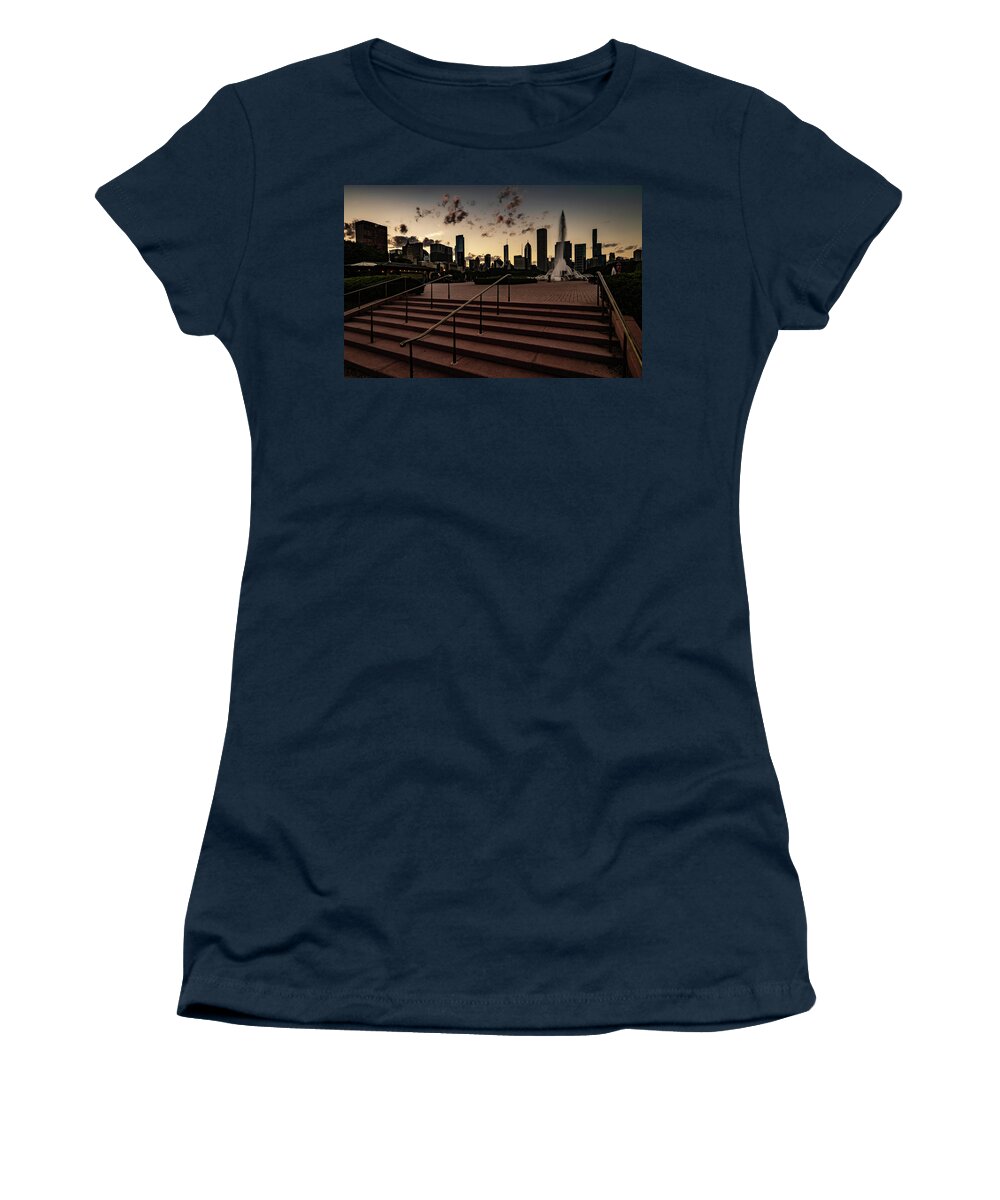 Chicago Women's T-Shirt featuring the photograph Stairs lead into Chicago's Buckingham fountain by Sven Brogren
