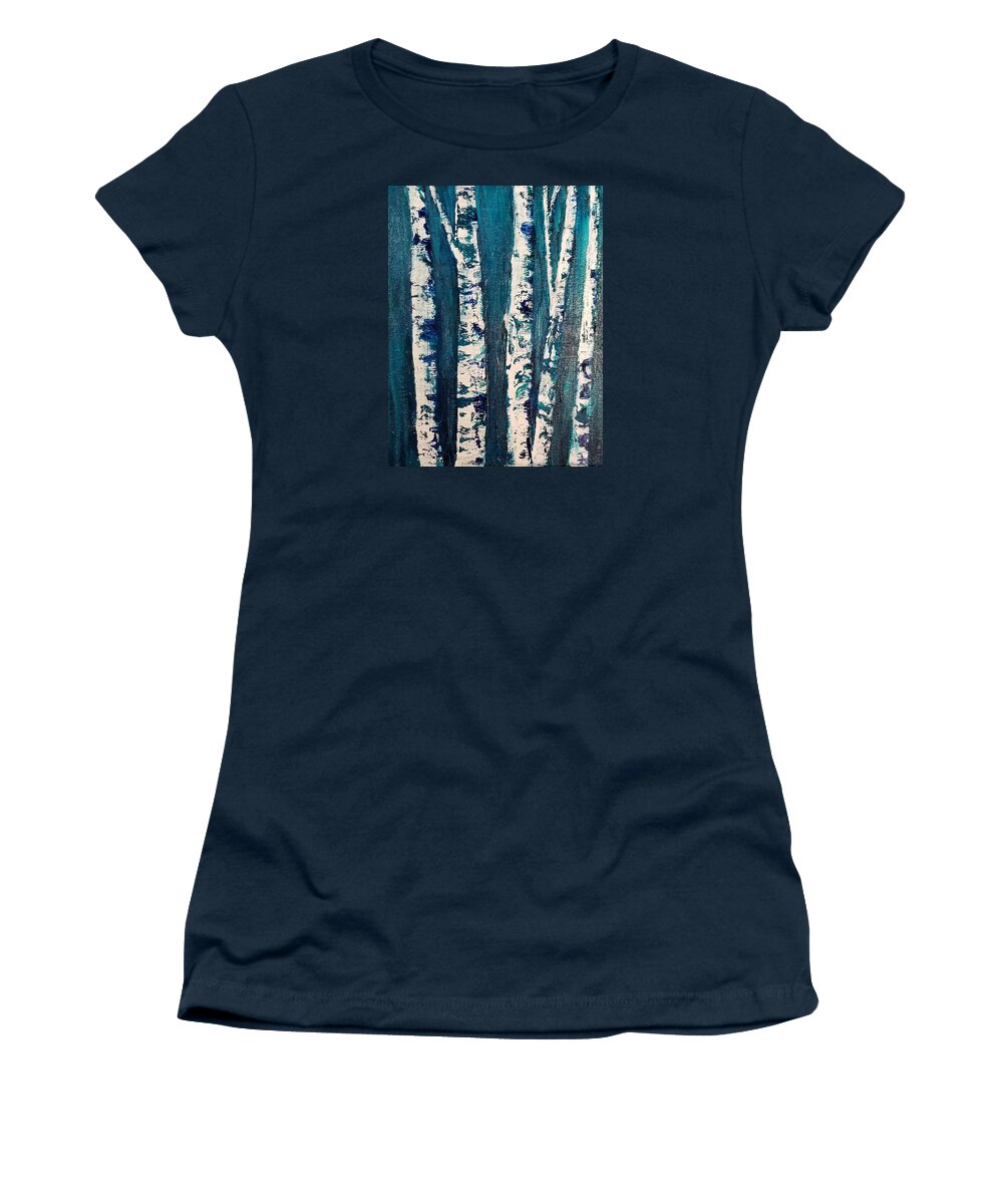 Birch Trees Women's T-Shirt featuring the mixed media Stand Together by Terry Ann Morris
