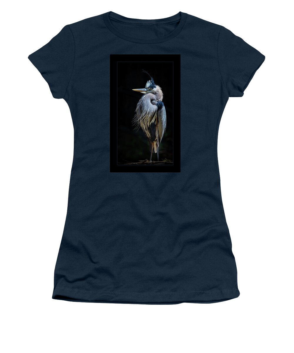 Heron Women's T-Shirt featuring the photograph Standing Guard w border by Bruce Bonnett