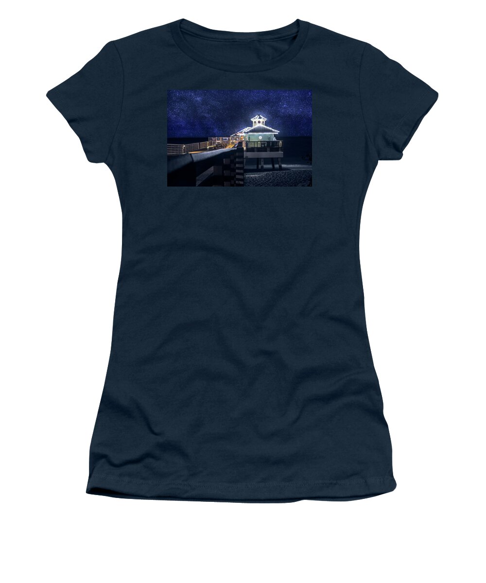 Christmas Women's T-Shirt featuring the photograph Starry Night at Juno Pier by Laura Fasulo