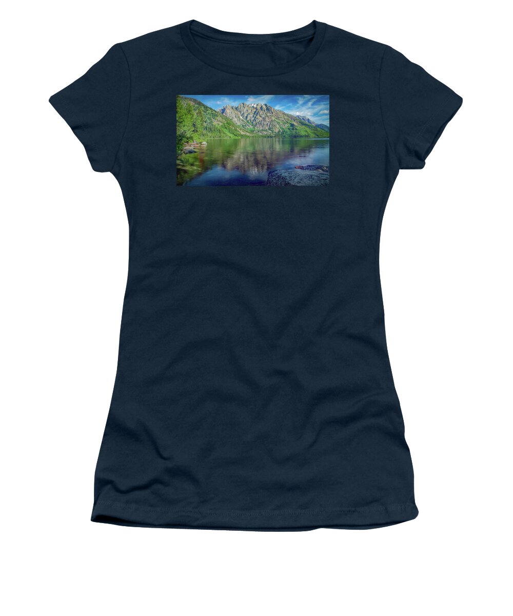 Wyoming Women's T-Shirt featuring the photograph Starting the Day at Jenny Lake by Marcy Wielfaert