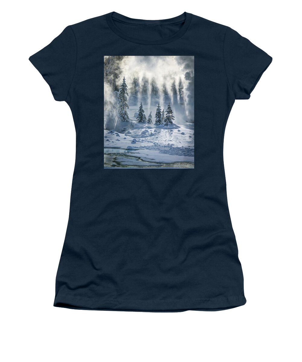 Yellowstone Women's T-Shirt featuring the photograph Steamy Reflections by Laura Hedien