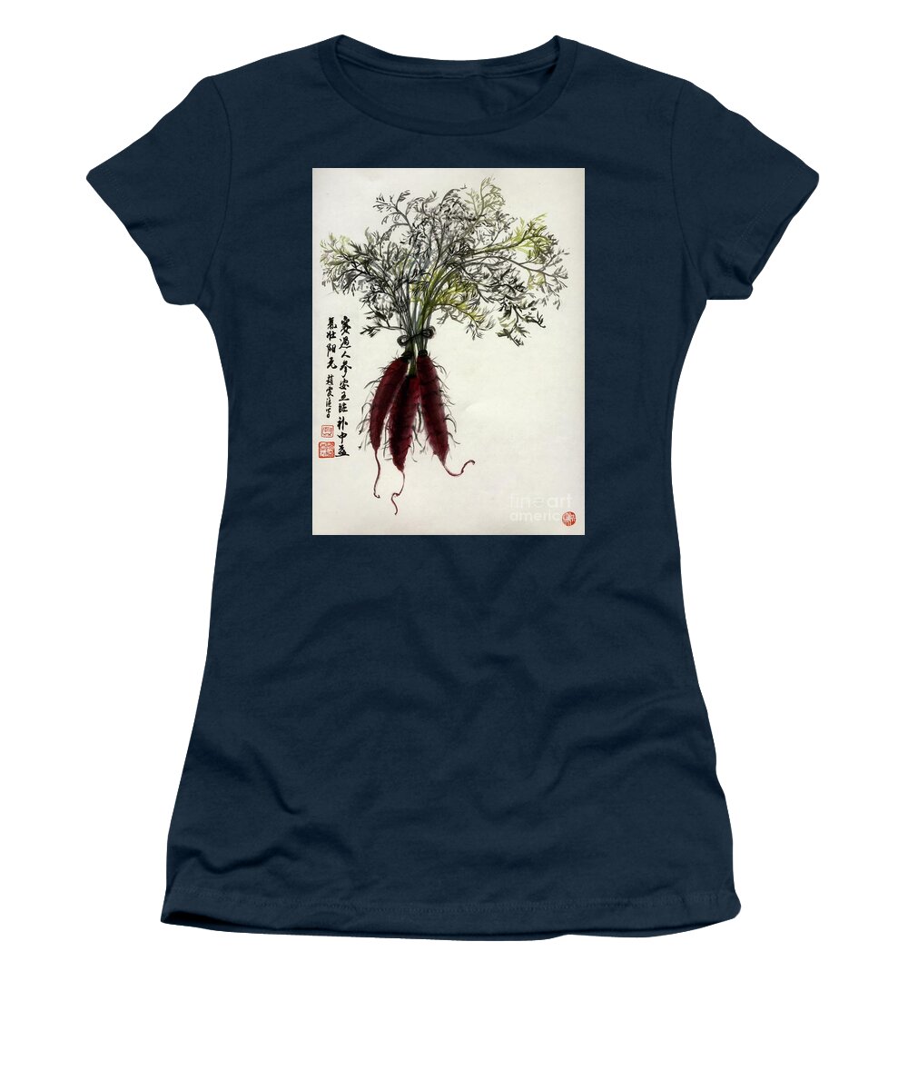 Carrot Women's T-Shirt featuring the painting Still Life of a Bundle Carrot by Carmen Lam