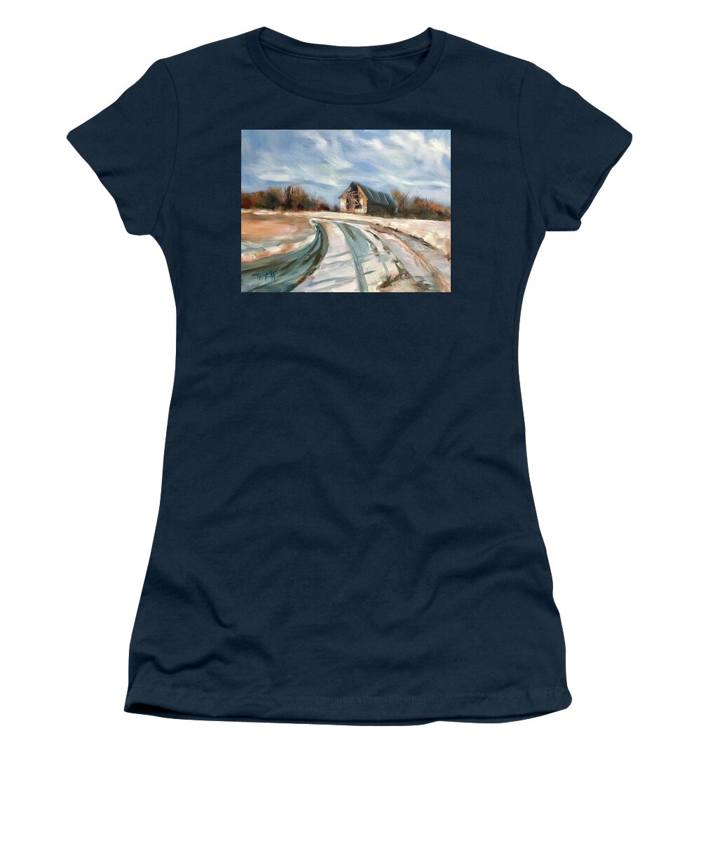 Red Barn Women's T-Shirt featuring the painting Still Standing by Laura Toth