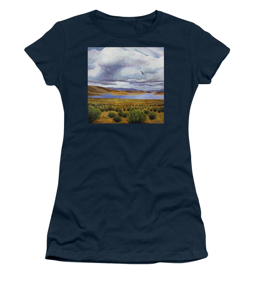 Kim Mcclinton Women's T-Shirt featuring the painting Storm at Lake Powell- left panel of three by Kim McClinton