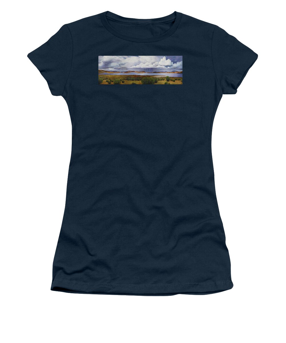 Kim Mcclinton Women's T-Shirt featuring the painting Storm at Lake Powell- panorama by Kim McClinton