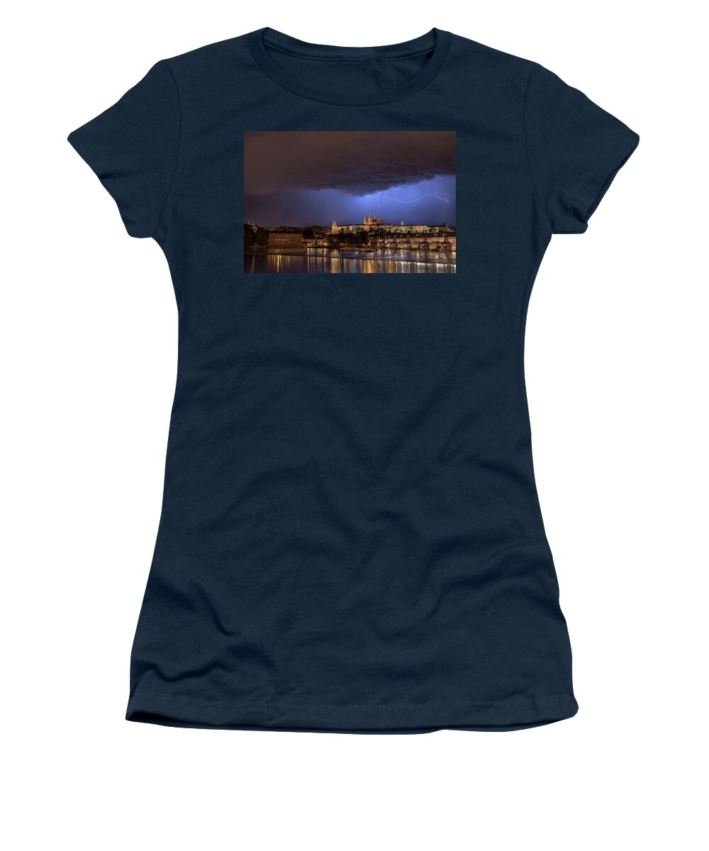 Prague Women's T-Shirt featuring the photograph Storm over Prague by Linda Villers
