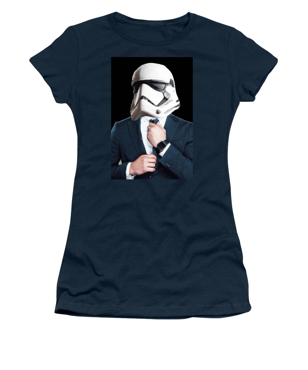Storm Trooper Women's T-Shirt featuring the painting Storm Trooper Star Wars Business Man by Tony Rubino