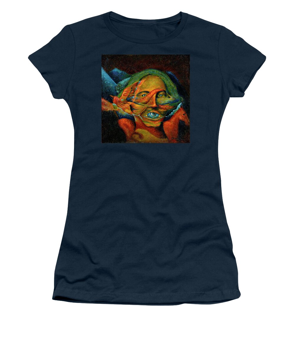 Native American Women's T-Shirt featuring the painting Storyteller by Kevin Chasing Wolf Hutchins