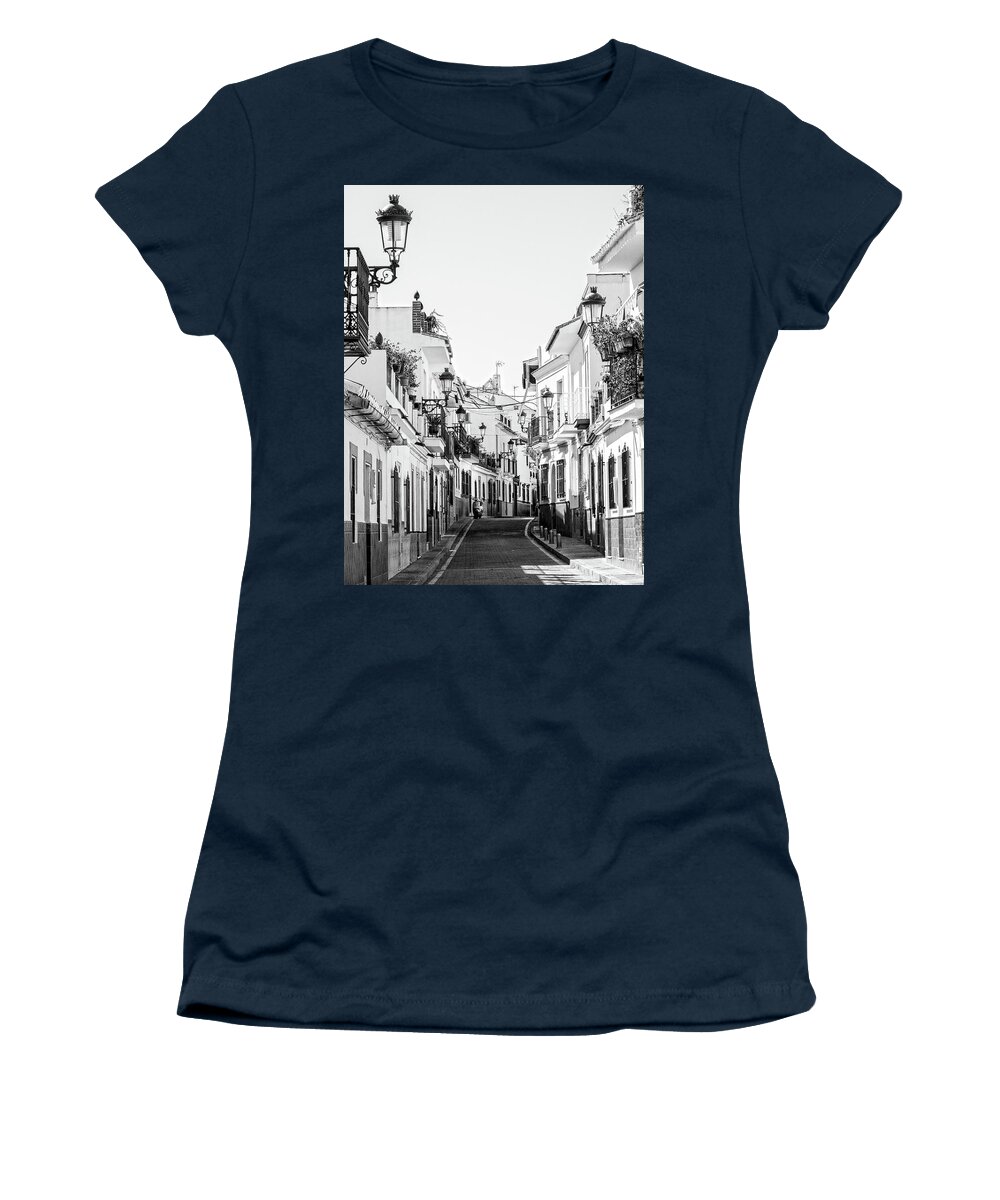 Black And White Women's T-Shirt featuring the photograph Street in Nerja by Naomi Maya