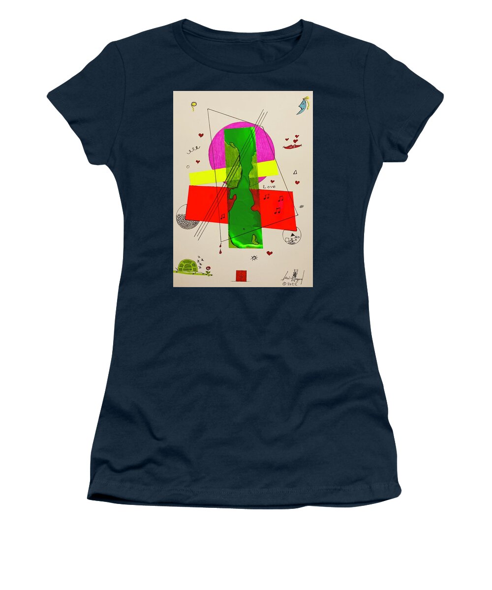  Women's T-Shirt featuring the mixed media Strings on Green 111415 by Lew Hagood