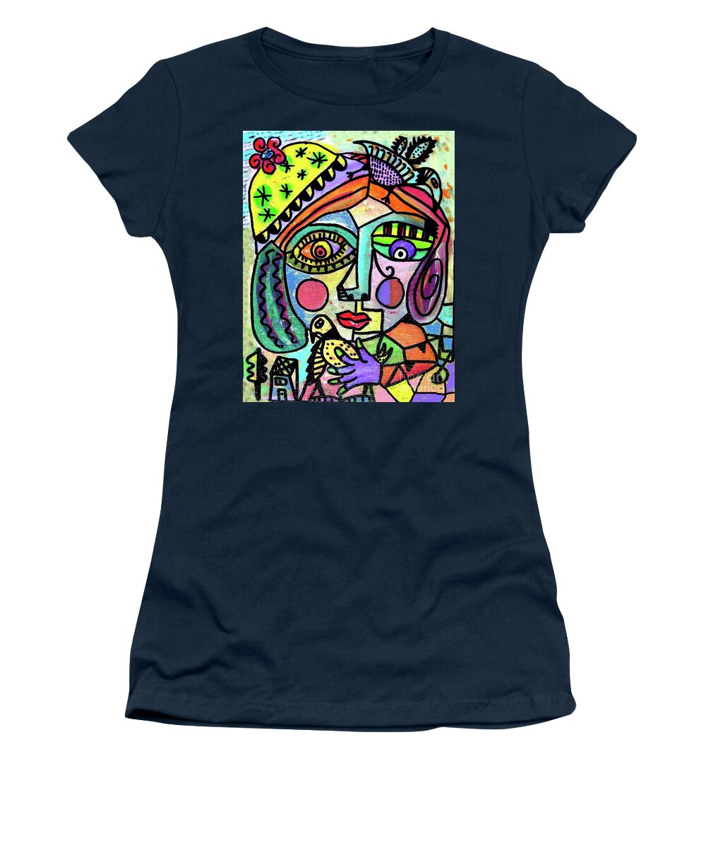 Sandra Silberzweig Women's T-Shirt featuring the painting The Speckled Spirit Vision Bird by Sandra Silberzweig