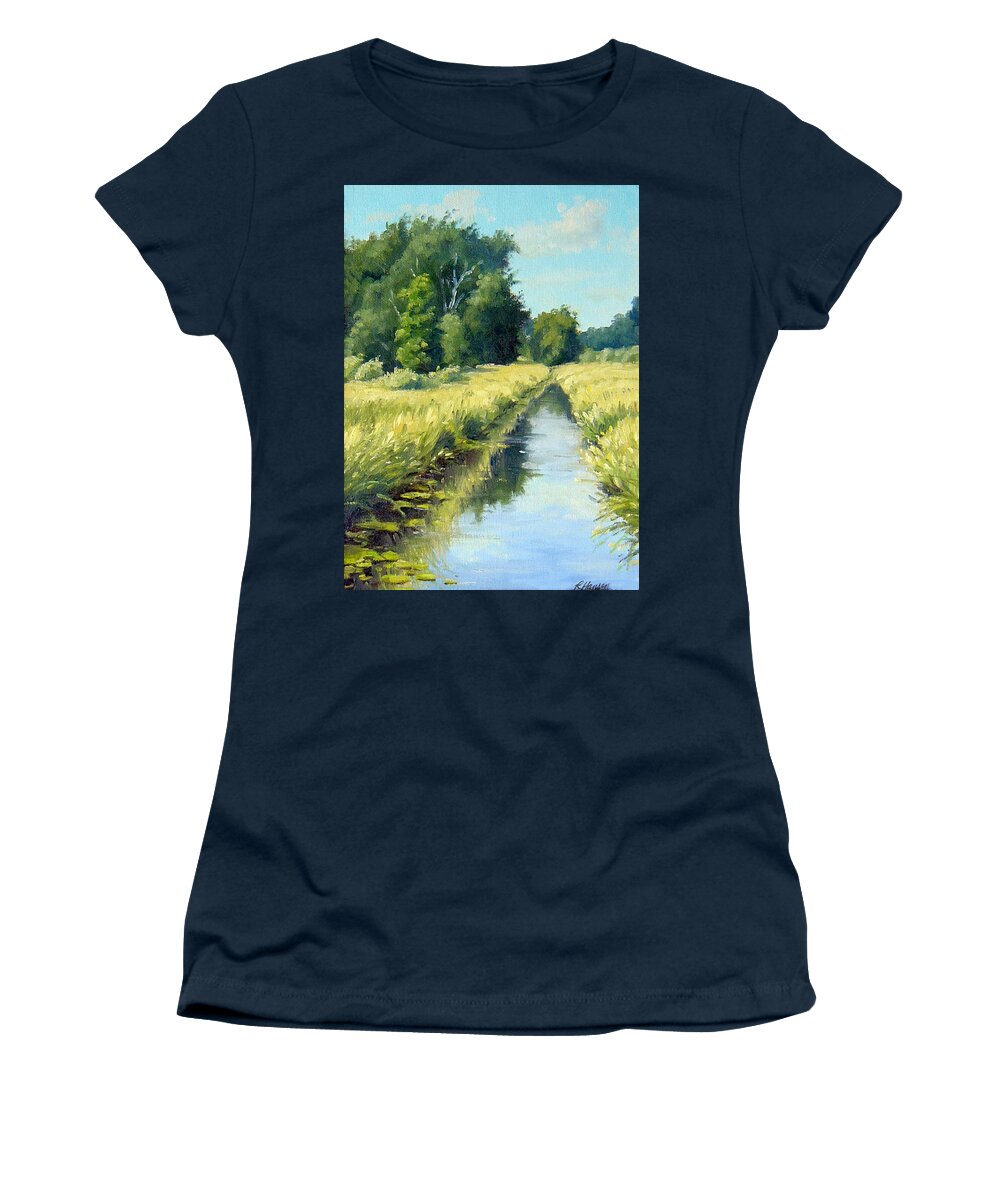 Landscape Women's T-Shirt featuring the painting Summer Creek by Rick Hansen