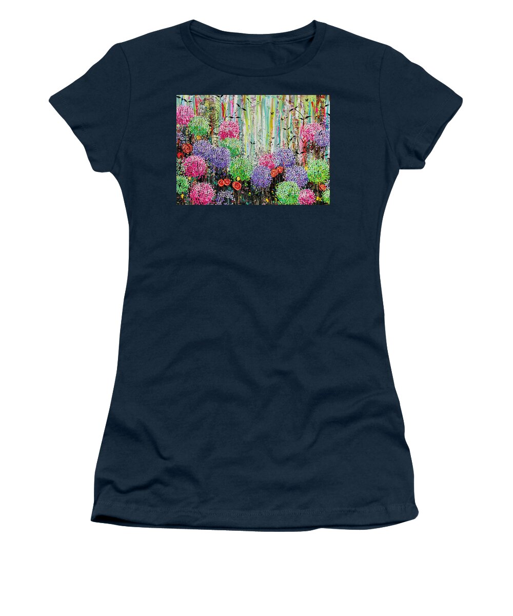 Flowers Women's T-Shirt featuring the painting Summer Garden - Large Painting by Angie Wright