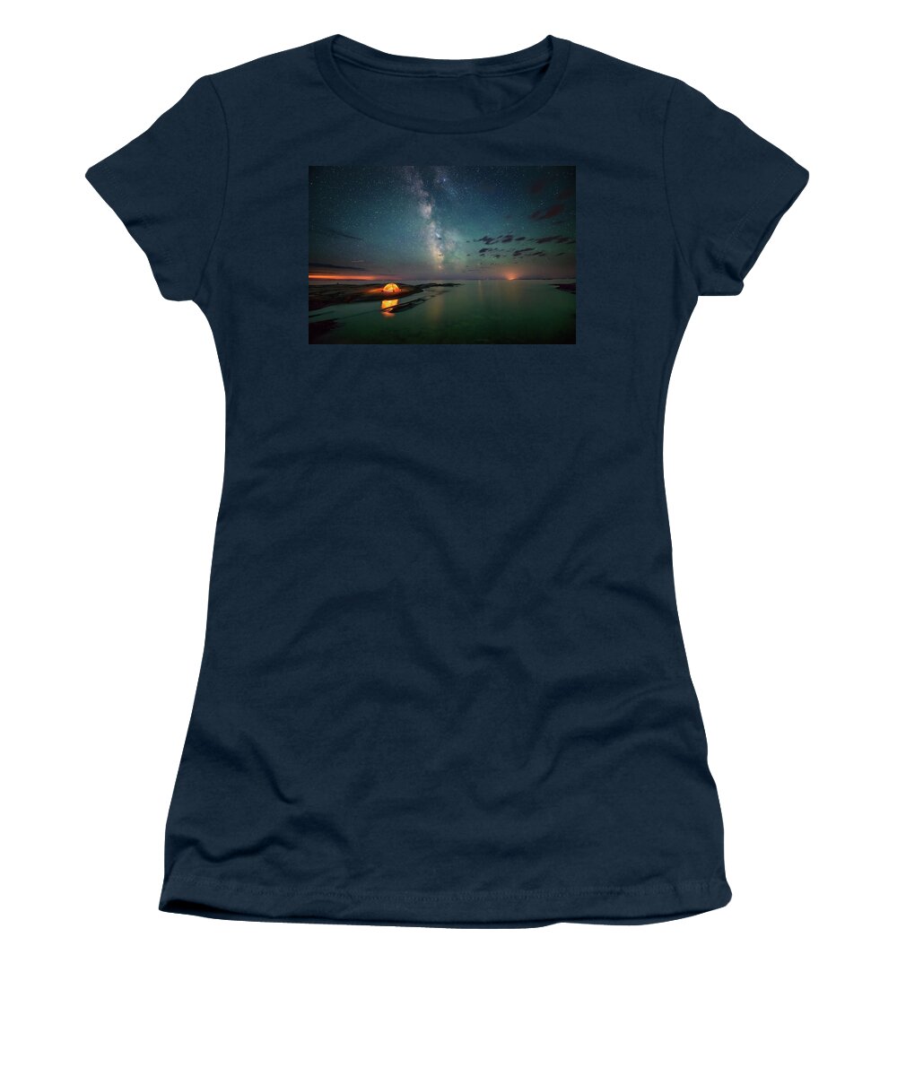 Lake Huron Women's T-Shirt featuring the photograph Summer midnight by Henry w Liu