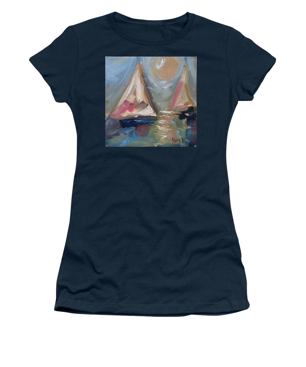 Sailboat Painting Women's T-Shirt featuring the painting Summer Sailing by Roxy Rich