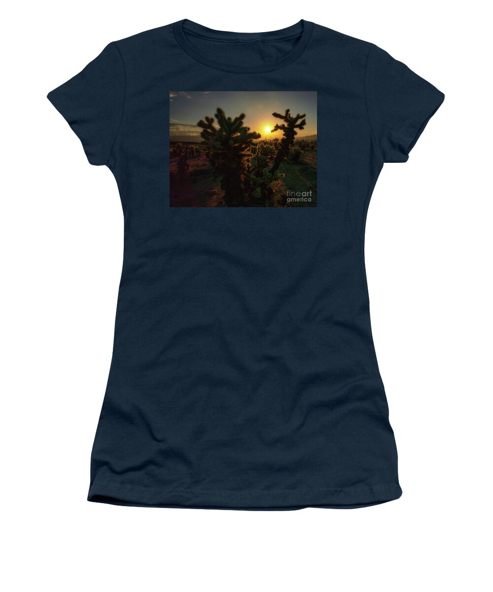 Cholla Garden Women's T-Shirt featuring the photograph Sunburst over Chollas by Izet Kapetanovic