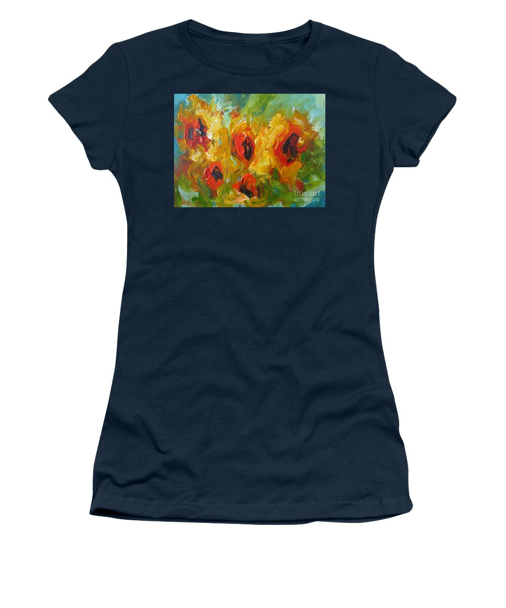 Sunflowers Women's T-Shirt featuring the painting Sunflower Artwork by Mary Cahalan Lee - aka PIXI