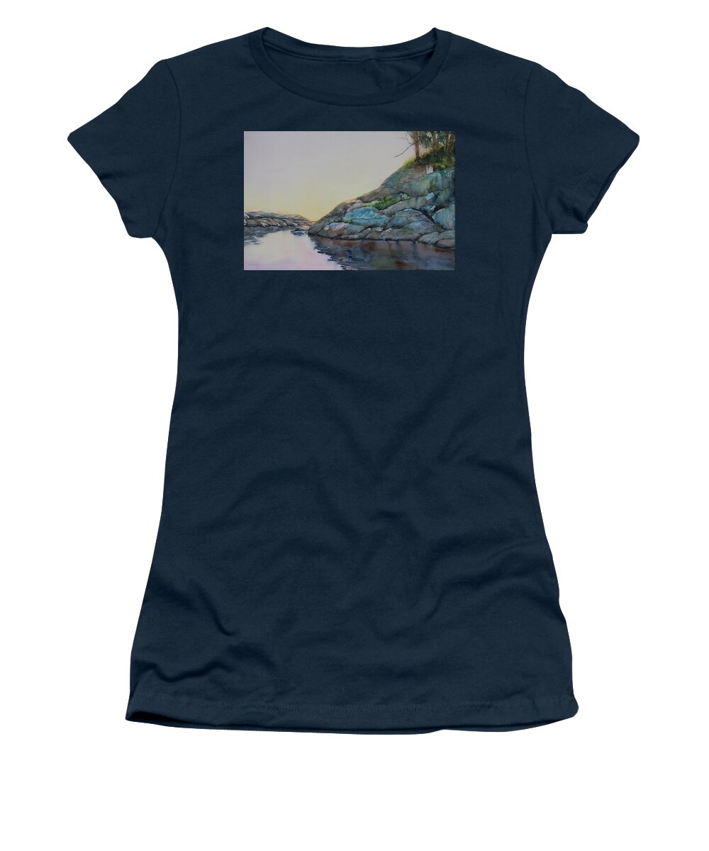 Lake Women's T-Shirt featuring the painting Sunrise Cove by Ruth Kamenev