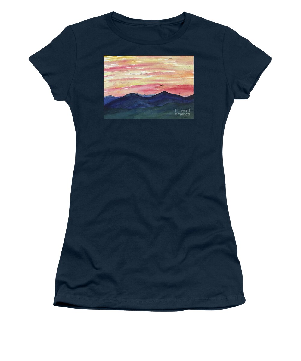 Sunrise Women's T-Shirt featuring the painting Sunrise Mountains by Lisa Neuman