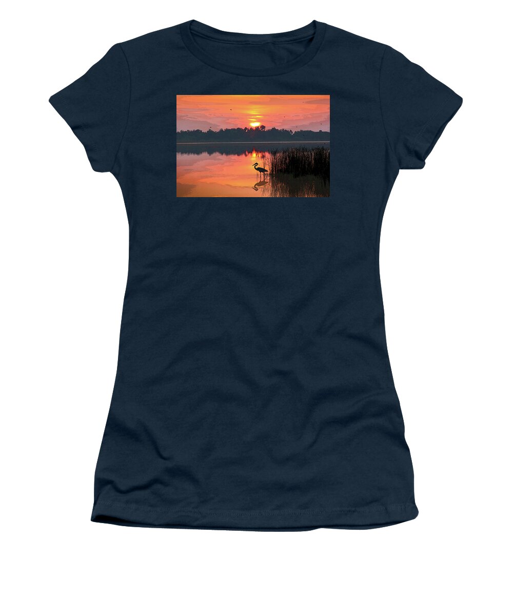 Sunrise Women's T-Shirt featuring the photograph Sunrise Over Lake Smart by Robert Carter