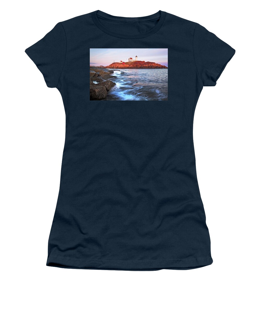 Nubble Women's T-Shirt featuring the photograph Sunset at Nubble Light by Eric Gendron