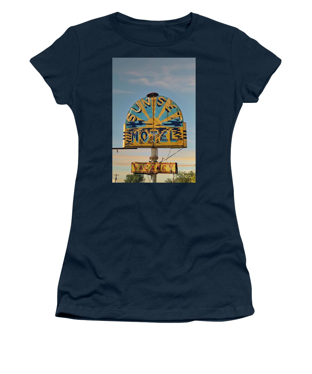 Sunset Women's T-Shirt featuring the photograph Sunset at Sunset Motel by Andrea Smith