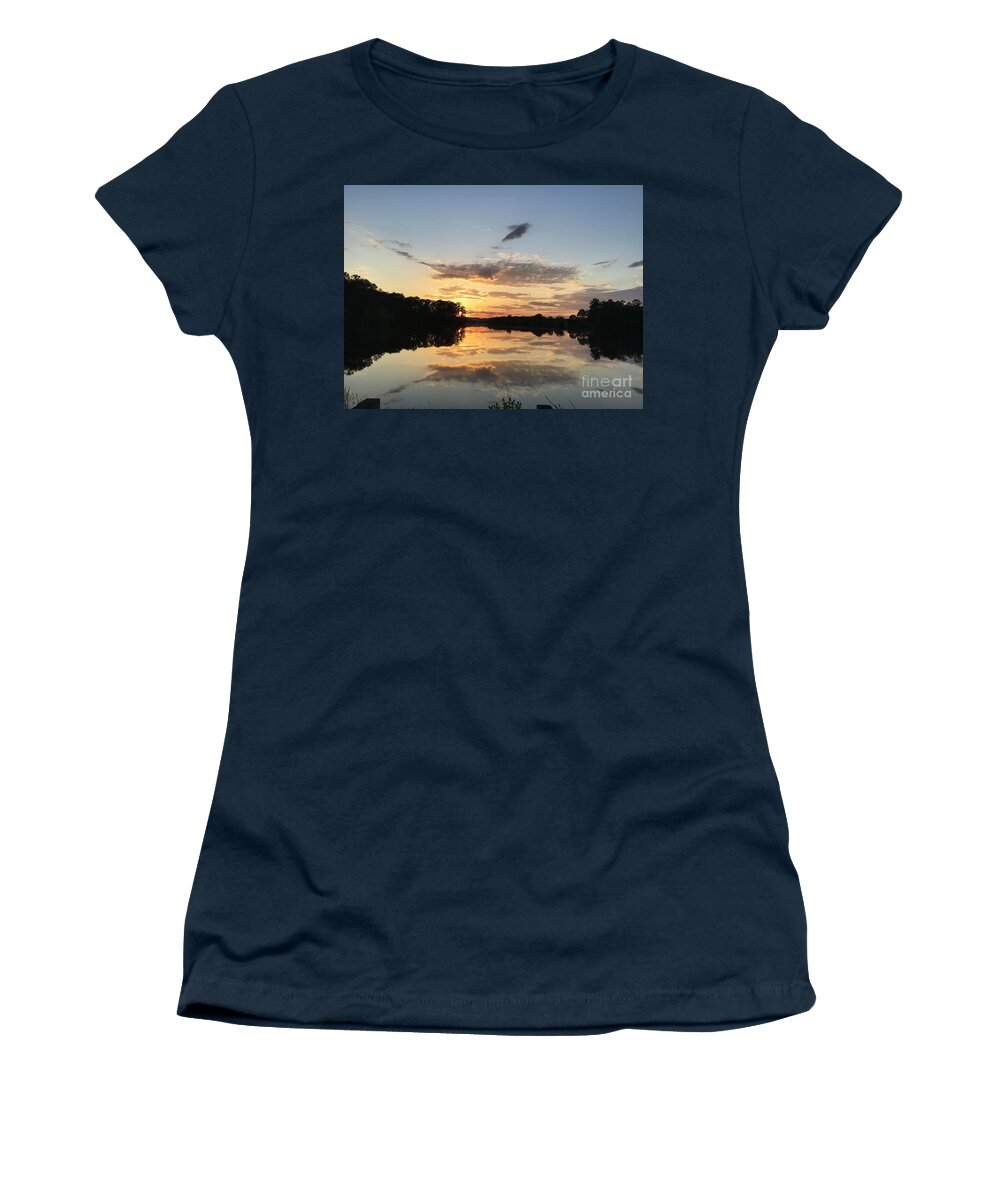 Johnson Mills Women's T-Shirt featuring the photograph Sunset at the Pond 1 by Catherine Wilson