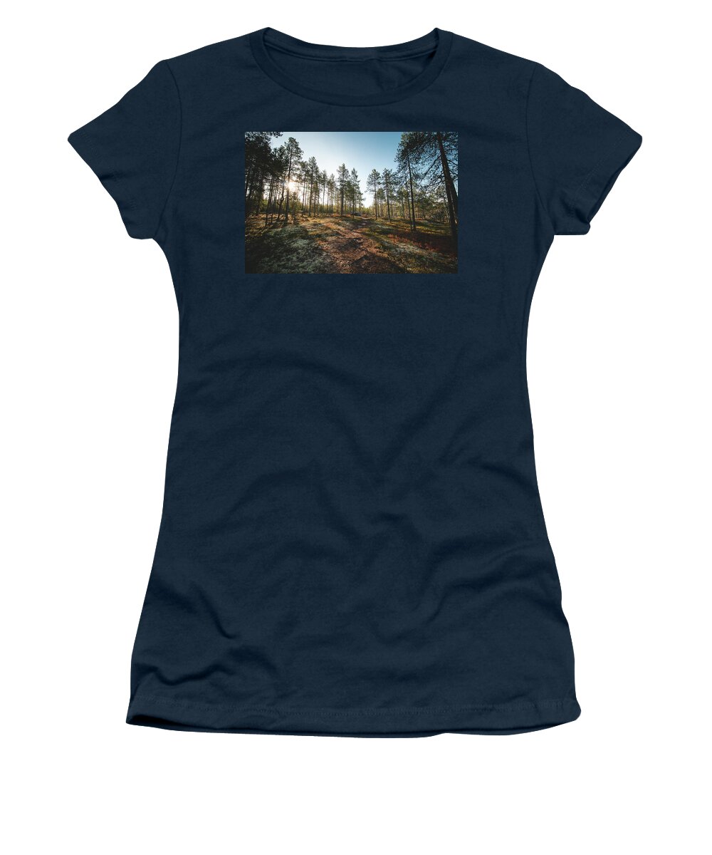 Outside Women's T-Shirt featuring the photograph Sunset in the Finnish wilderness by Vaclav Sonnek