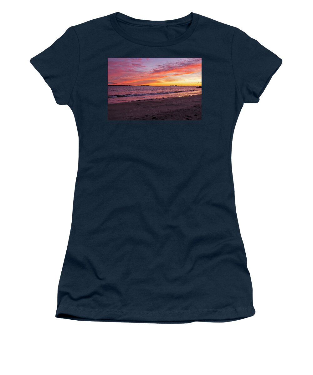 Swampscott Women's T-Shirt featuring the photograph Sunset on Fishermans Beach Swampscott Massachusetts Boston Skyline by Toby McGuire