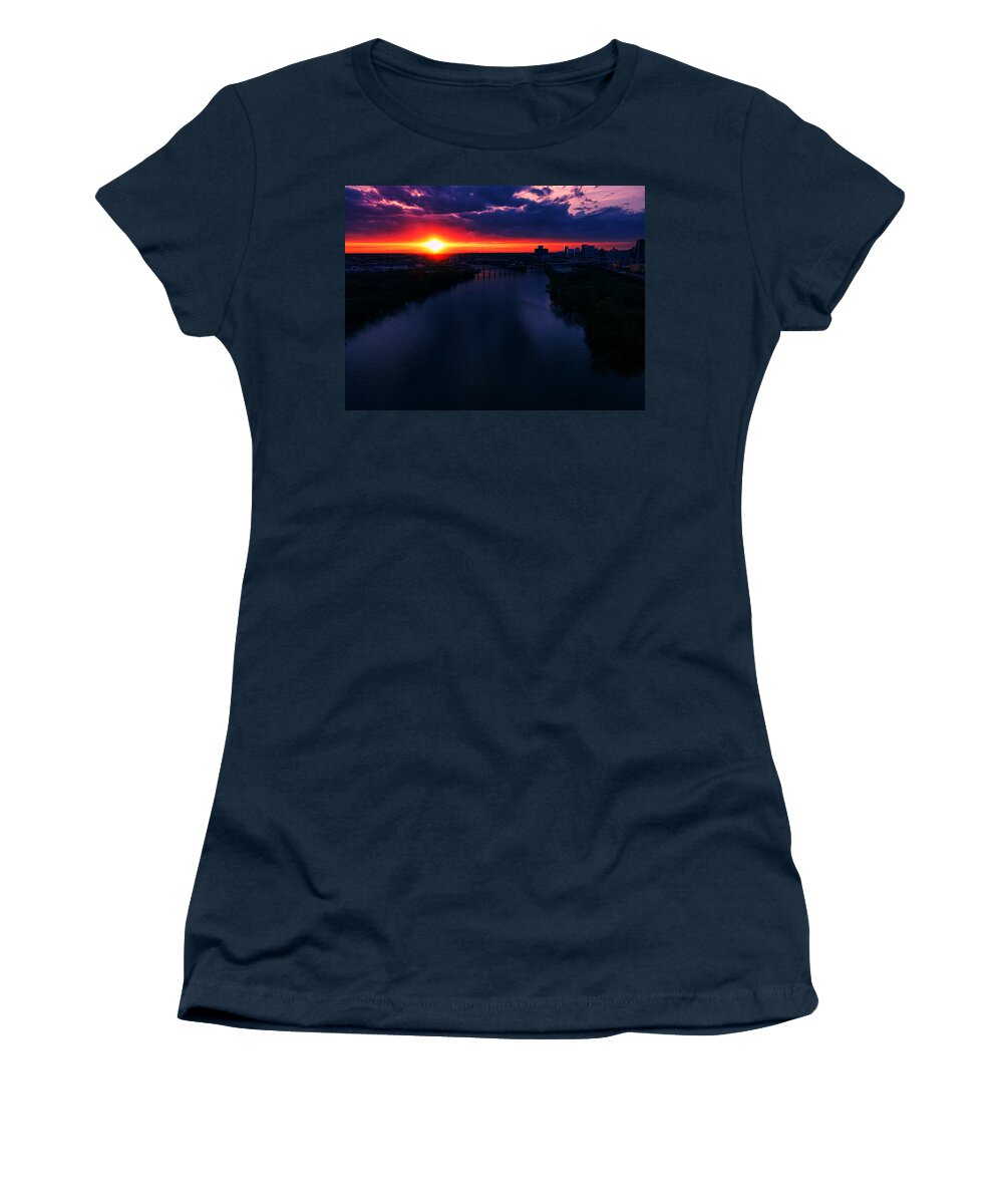  Women's T-Shirt featuring the photograph Sunset on the James by Stephen Dorton
