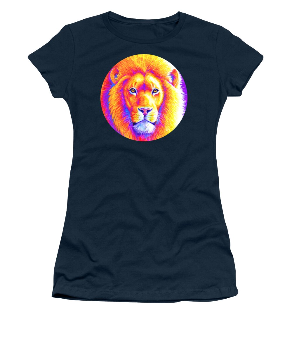 Lion Women's T-Shirt featuring the painting Sunset on the Savanna - African Lion by Rebecca Wang