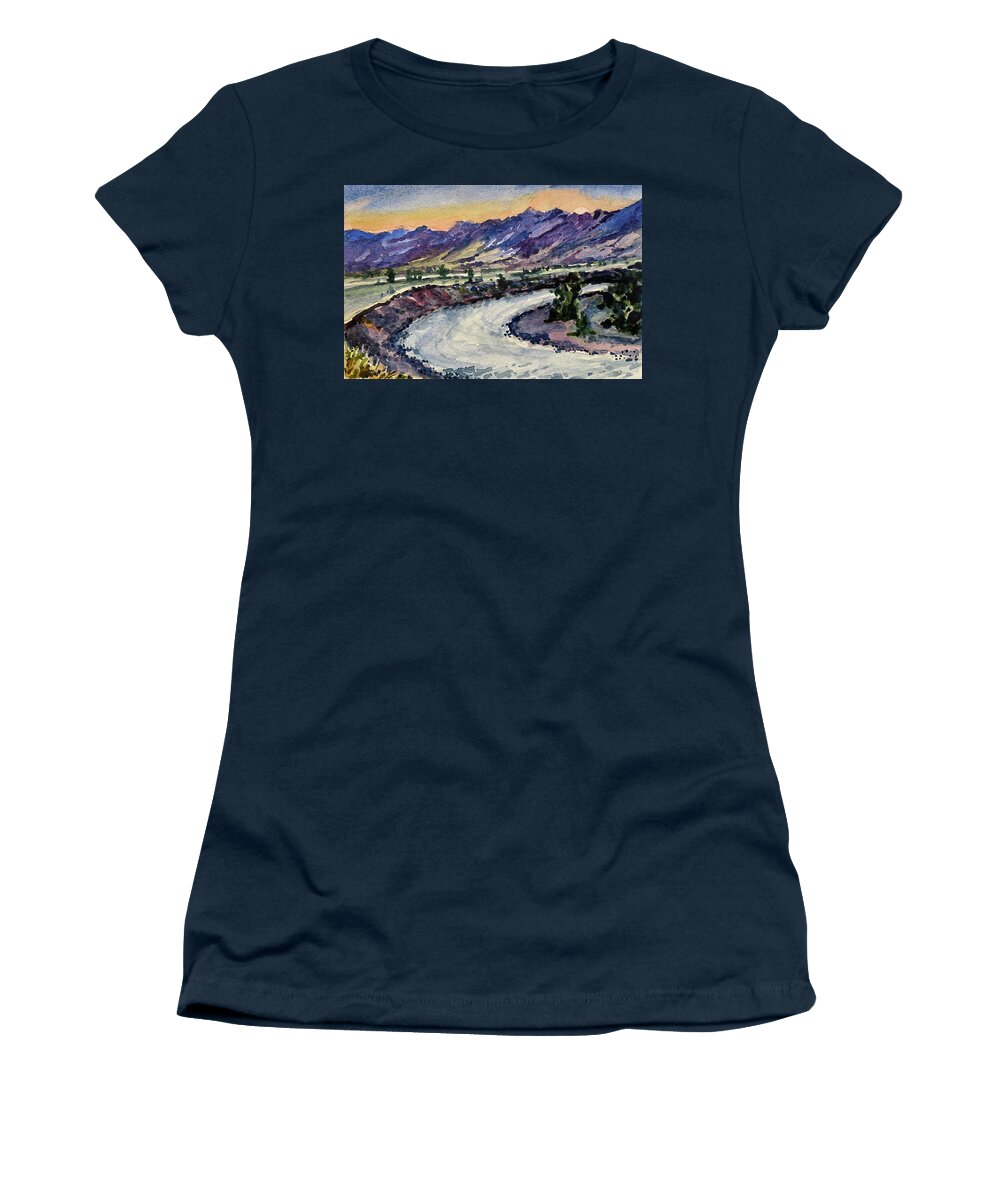 Yellowstone River Women's T-Shirt featuring the painting Sunset on the Yellowstone by Les Herman
