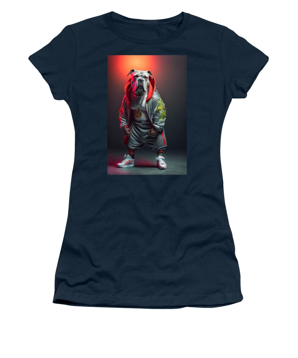 Sup Dawggs Women's T-Shirt featuring the mixed media Sup Dawgg Bulldog Standing in the Light by Jay Schankman
