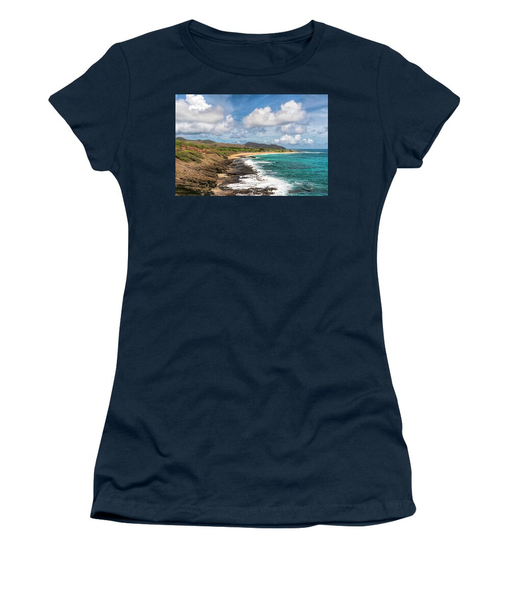 Hawaii Women's T-Shirt featuring the photograph Surf, Sea, and Sand on Oahu by Betty Eich