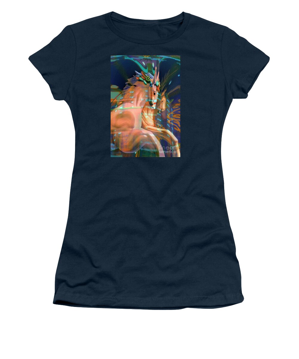 Carousel Women's T-Shirt featuring the photograph surreal fantasy horses - Pier Pair by Sharon Hudson
