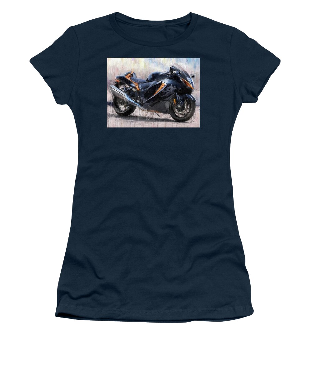Motorcycle Women's T-Shirt featuring the painting SUZUKI HAYABUSA GSX1300R Motorcycles by Vart by Vart