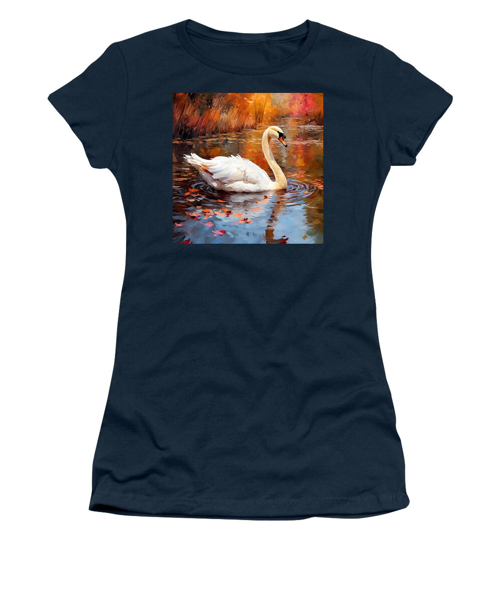 Autumn Swan Women's T-Shirt featuring the digital art Swim and Grace by Lourry Legarde