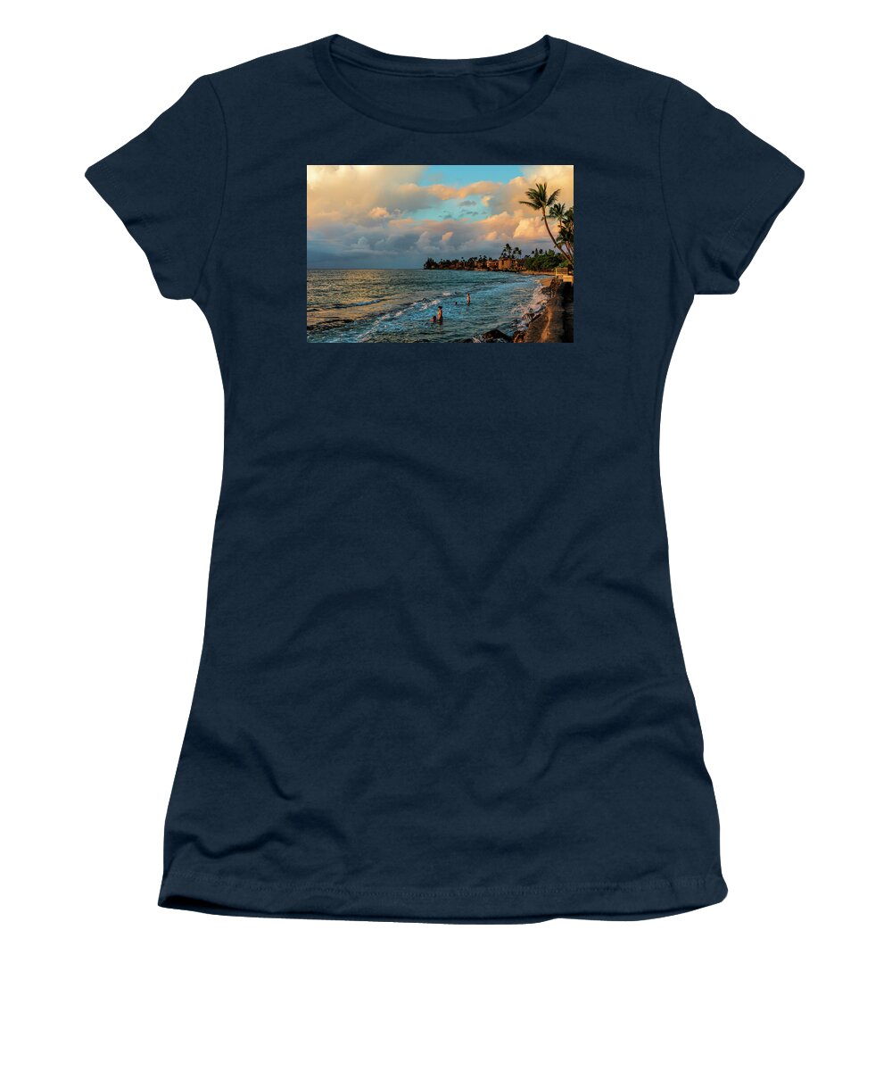 Hawaii Women's T-Shirt featuring the photograph Swim at Sunset by Betty Eich
